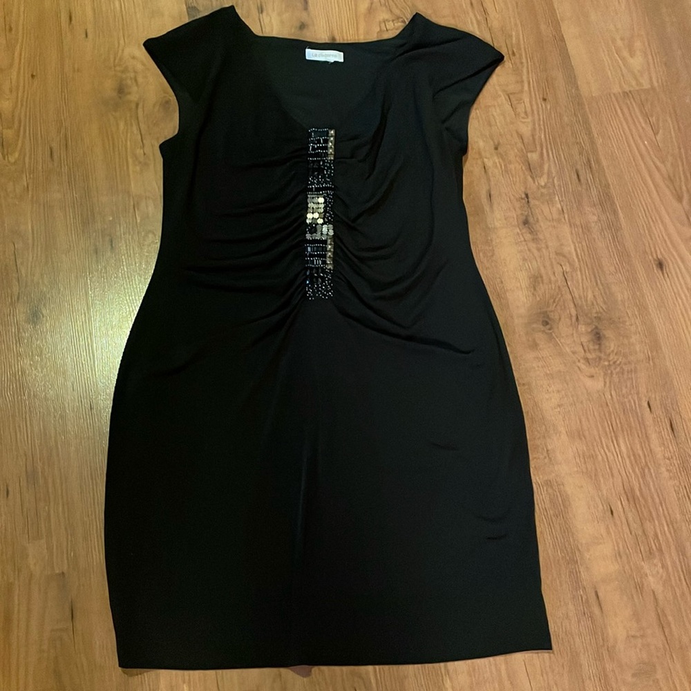 Liz Claiborne black ruched dress.